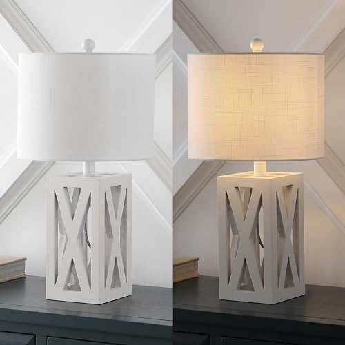 JONATHAN Y Stewart Rustic Wood Bedside Table Lamp 21.5", White, Set of 2