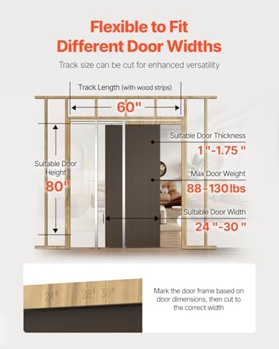 VEVOR Pocket Door Frame Kit, for 24-30 in Wide 80 in High Door, Pocket Door Kit with Two-Way Soft Close Mechanism, Slide Smoothly Quietly, Easy to Install, Premium Galvanized Steel, for Living Room