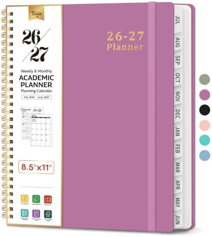 Taja Planner 2026-2027, 8.5" x 11" Calendar Planner, Jul 2026-Jun 2027 | Letter Hardcover Weekly & Monthly Academic Year Planner, Large Planning Agenda With Tabs, School & Office Supplies, Purple