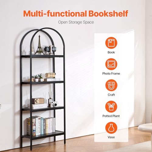 VEVOR Metal Bookshelf, 4-Tier Arched Industrial Bookshelf, Small Rustic Vintage Storage Bookcase with Open Shelves, Freestanding Display Shelving Unit Storage Rack, for Living Room, Bedroom & Office