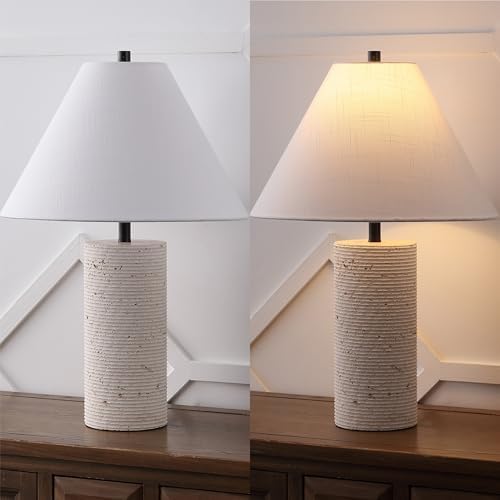 JONATHAN Y Kelsey 22.5" Modern Travertine Column Table Lamp, Beige