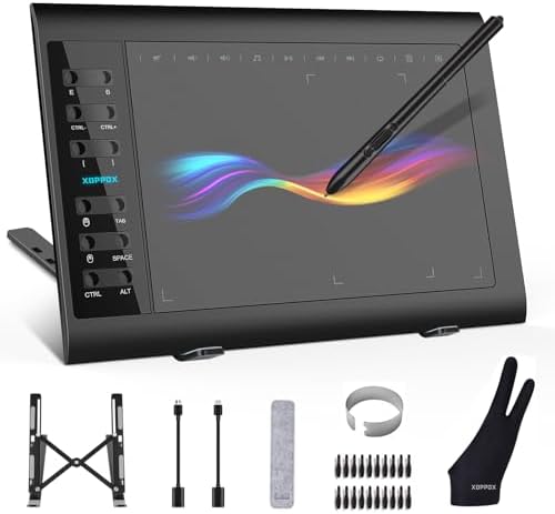 Graphics Drawing Tablet, 10×6 Inch Large Active Area with Battery-Free Stylus, 8192 Levels of Pen Pressure and 12 Hot Keys, Compatible with PC/Mac/Android for Painting, Design & Online Teaching