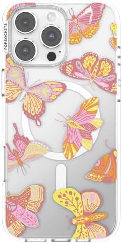 PopSockets iPhone 16 Pro Max Phone Case w/MagSafe Grip- Sunset Mariposa | Magnetic, Wireless Charging, Camera & Drop Protection, Butterfly, Moth, Luna, Western, Boho, Aesthetic