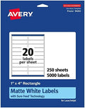 Avery® Matte White Rectangle Labels, Sure Feed® Technology, 1" x 4", 5,000 Matte White Printable Labels