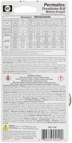Permatex 24240 Medium Strength Threadlocker Blue, 36 ml, Automotive Threadlocker For Preventing Bolts From Loosening And Corrosion, Removable With Hand Tools