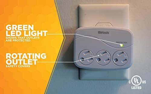 Southwire Woods Surge Protector - 3 Power Outlets - 1000J Electrical Overload Protection - Slim Design - Space Saving Surge Protector - Indoor Use