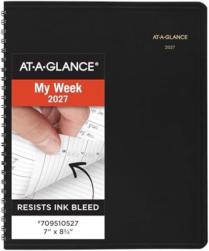 AT-A-GLANCE 2027 Appointment Book Planner, Weekly, 13-Month Jan-Jan, 7" x 8.75", Quarter-Hourly, Black (709510527)