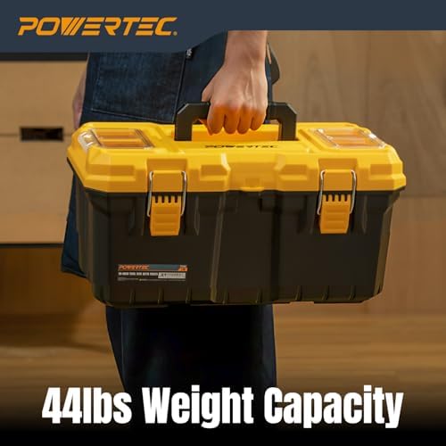 POWERTEC 19-Inch Tool Box with Trays - Lockable, Metal Latch, Organizer, Portable Storage for Tools, Small or Mid-Sized Parts (72362)