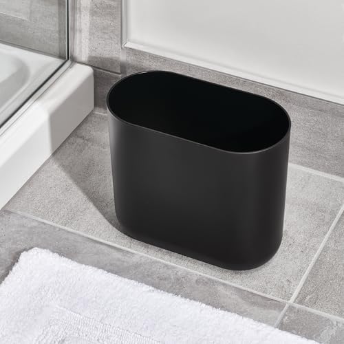 iDesign Small Slim Plastic Bathroom Trash Can, 2-Pack, Black