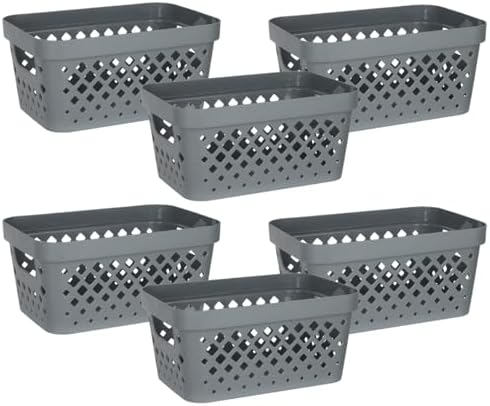 Glad Plastic Baskets for Organizing, Set of 6 | Pantry Storage for Under Counter, Linen Closet, and Bathroom | Nesting Shelf Bins with Handles, 1 Gallon, Grey