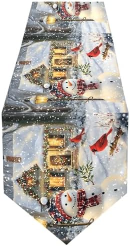 ALAZA Double-Sided Christmas Snowman Bird Snowflake Table Runner 14x108 Inches Long,Table Cloth Runner for Wedding Birthday Party Kitchen Dining Home Everyday Decor