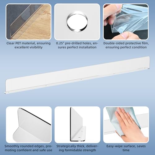 Nalwort 10 Pcs Retail Gondola Shelving Front Fence, Clear PET Shelf Fence with 1/4" Holes and Screws, Front Lips Barrier for Retail Store Display Rack, 3" H x 48" L