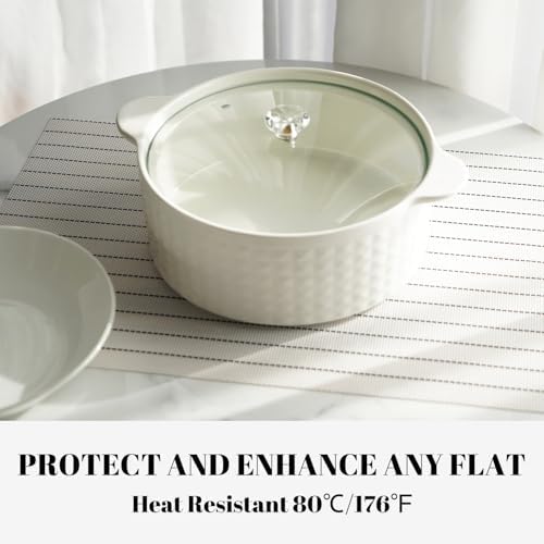 Placemats Set of 12 Vinyl/Plastic Woven Place Mats for Kitchen Table Indoor/Outdoor Washable Placemat Wipeable Dining Table Mats (White Stripes,12)