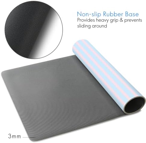 Girlish Pink Blue Stripes Desk Mat Large Gaming Mouse Pad