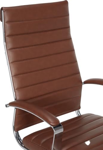 Amazon Basics High-Back Swivel Office Chair with Lumbar Support, Ergonomic Ribbed Faux Leather, Adjustable Height, 24.75"D x 23.25"W x 45.25"H, Brick Red