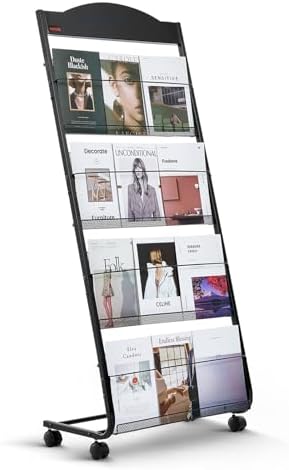 VEVOR Brochure Display Rack, 4-Tier Magazine Literature Display Stand with Wheels, Movable Floor Standing Magazine Rack, Heavy Duty Newspaper Catalog Holders for Shop Exhibitions Office Craft Fairs