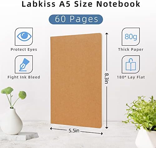 24 Pack College Ruled Notebook & Journal Bulk, Kraft Cover, Line Thick Paper, A5 Size, 5.5x8.3 inch, 60 Pages, Small Subject Note Pad Planner Set for Women Men Kids Traveler Student Office