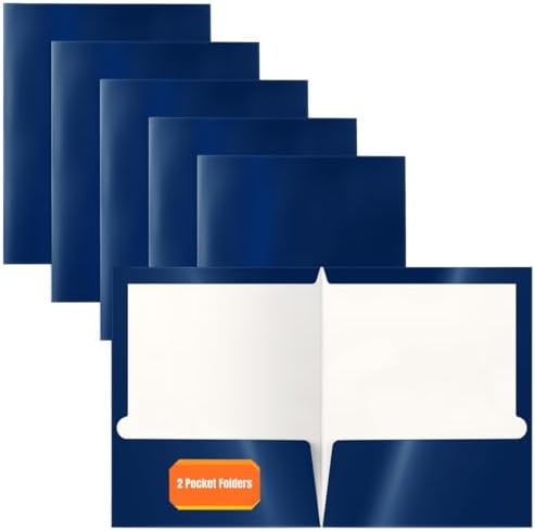 Better Office Products 2 Pocket Glossy Laminated Navy Blue Paper Folders, Box of 25, Letter Size, Dark Blue Paper Portfolios 25 Pack