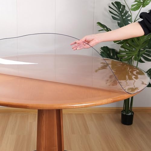 RostiKong Round Clear PVC Table Cloth Protector Waterproof Transparent Tablecloth Vinyl Circle Table Cover for Dining Living Room Bistro Bar Glass Coffee Beside Dressing Table Mat Pad Non-Slip 58 Inch