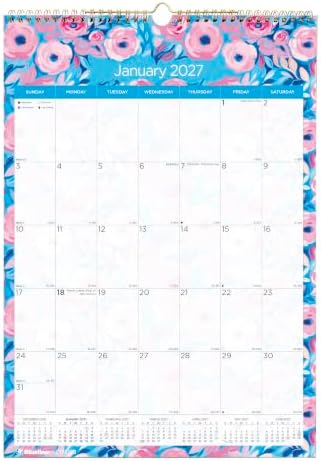 Blueline® 2027 Colorful Monthly Wall Calendar, 12 Months, January to December, Gold Twin-Wire Binding, 12" x 17", Floral (C173128)