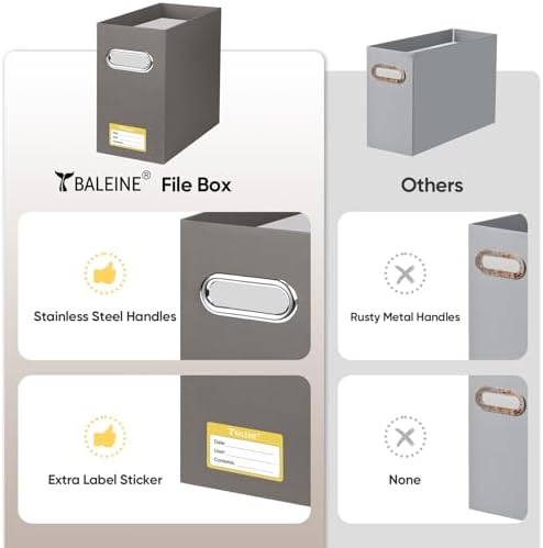 BALEINE File Organizer Box, Cardboard File Folder Organizer with Handle for Letter Size, Portable Collapsible Hanging Filing Box for Home Office Document Storage (2 Pack, Brown)