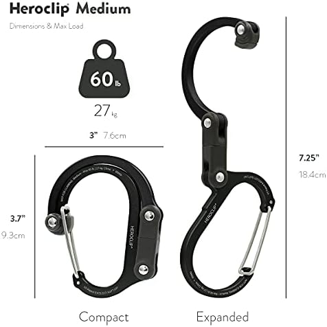 GEAR AID HEROCLIP 360° Swivel Carabiner Gear Clip and Hook (Medium) for Camping, Backpack, Suitcases and Garage Organization