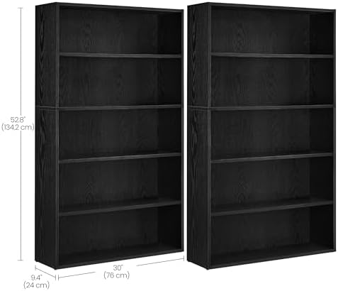 VASAGLE Set of 2 5-Tier Bookshelves, 30 Inches Wide, Adjustable Shelves