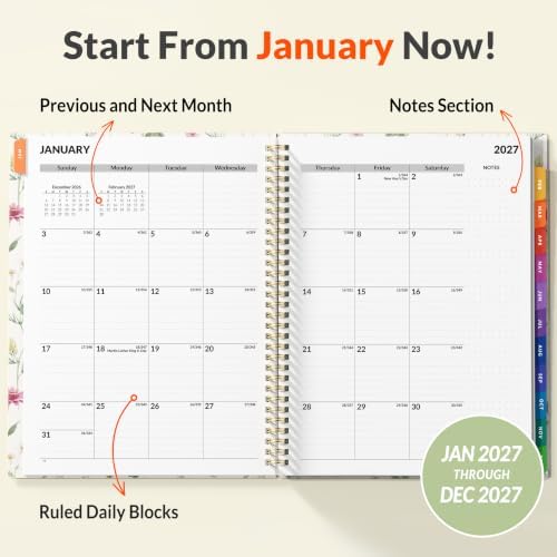 SUNEE 2027 Appointment Book, Quarter-Hourly, Weekly Monthly Planner, 8.5"x11",Beige Wildflower