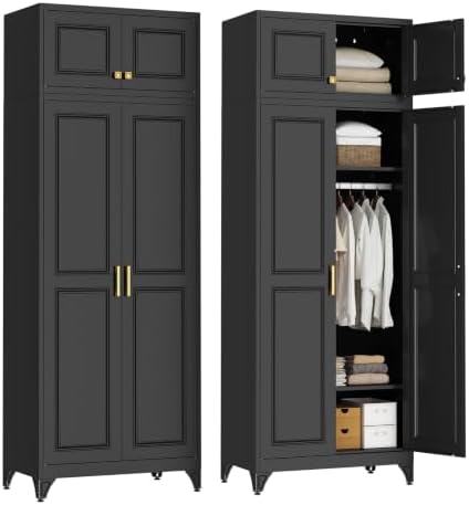 SteeLoong Metal Wardrobe Cabinet,Armoire Wardrobe Closet with Hanging Rod