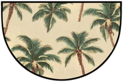 Ocean Palm Trees Beige Half Round Door Mat Non Slip Washable Semi Circle Area Rug Absorbent Soft Half Moon Rug Floor Mat for Indoor Outdoor Kitchen Bathroom Patio Front Door Mat Decor