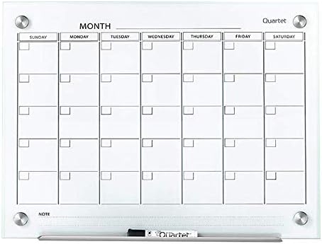 Quartet Dry Erase White Board 24"W x 18"H Glass Calendar, Magnetic Planning Board, White (GC2418F)