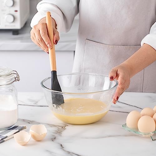 Country Kitchen Non Stick Silicone Utensil Set with Rounded Wood Handles for Cooking and Baking, 14 Piece Set, Black