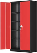 Greenvelly Metal Garage Storage Cabinet with 2 Doors and 4 Adjustable Shelves, 72”H Steel Lockable Storage Cabinet,Tall Metal Cabinet Locking File Cabinet for Office,Home, Garage, Gym, School