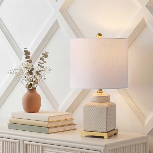 JONATHAN Y Cleo 21.5" Yellow & White Ceramic Table Lamp with Brass Base