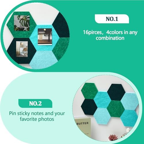 6.7 x 5.9 in 16 Pcs Hexagon Cork Board Tiles, Felt Pin Boards, Turquoise