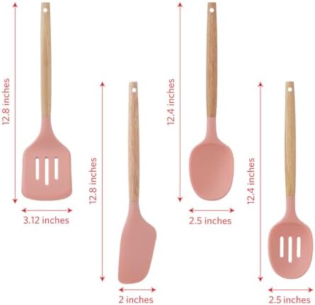 Glad Silicone Kitchen Utensils Set, 8pcs - Nonstick Cooking Tools with Wooden Handles and Utensil Holder - Spatula Set with Turner, Ladle, Spoons, Tongs, and Spaghetti Server - Rust