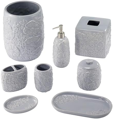 Nicole Miller – Wastebasket, Floral Ceramic with Hand-Painted Accents, Elegant Home Decor – Perfect for Bathroom, Bedroom or Office (Camille)