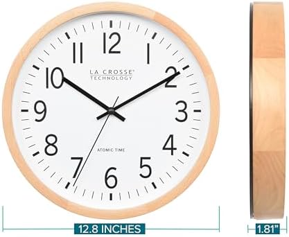 La Crosse Technology 404-53707-INT 12.8-Inch Beech Wood Atomic Analog Wall Clock