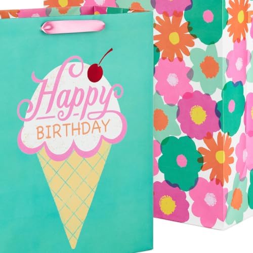 Hallmark Birthday Gift Bags, 2-Pack (Flowers and Ice Cream)