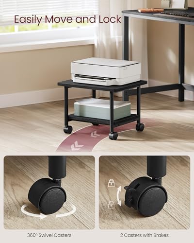 VASAGLE 2-Tier Printer Stand with Locking Wheels, Under Desk Printer Table