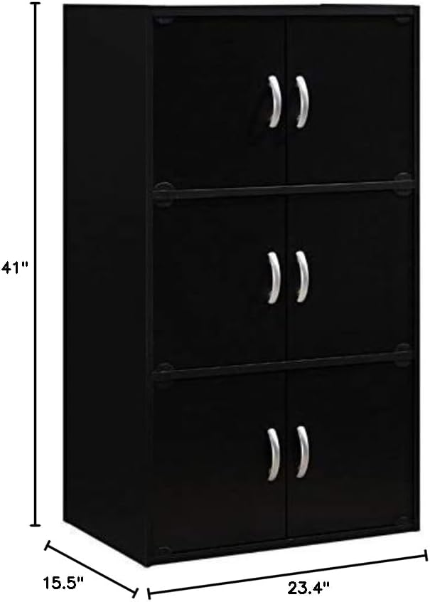 Home Square 3 Shelf 6 Door Wooden Bookcase Set in Black (Set of 2)