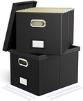 2 Pack File Storage Organizer Box, Portable Filing With Lid, Fit for Letter/Legal Folder Storage, Black (Leather)