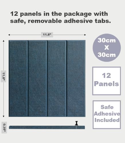 Felt Bulletin Board Tiles | Modern Cork Board Alternative | Large Cork Boards for Walls | Aesthetic Felt Wall Panels for Office & Home Decor | Pinboard & Photo Board (12-Pack) | Prussian Blue