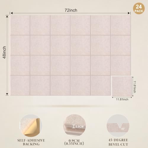 JBER Large Cork Board Alternative 72" x 48" - 24 Pack Self-Adhesive Felt Bulletin Board Tiles, Pin Board Vision Board for Walls, Office & Home Decor(Light Camel)