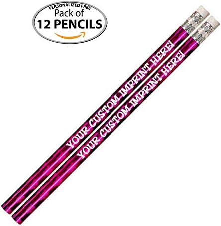 Express Pencils Personalized Pencils - Round - Glitz & Glitter Foil Theme - Full Color Print w/your name, message, text or logo FREE PERSONALIZATION ** Great gift ideas - 12/Set (MAGENTA PRISM)
