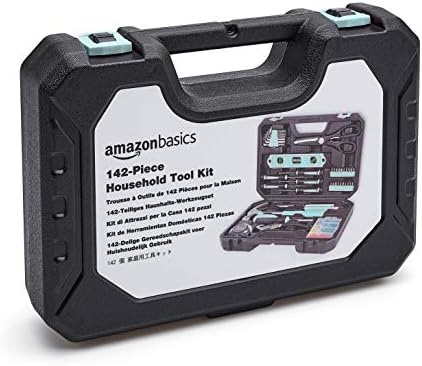 Amazon Basics 142-Piece Household Tool Kit for Home Repair, Hand Tools with Storage Case, 13.39 x 9.25 x 2.95 inch, Turquoise