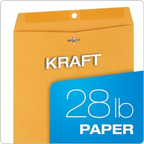 Quality Park 10 x 12 Clasp Envelopes, 100 Pack, Document Envelopes with Gummed Flap, Heavyweight 28 lb Paper with Reinforced Holes and Double Prong Clasp, for Mailing and Storage, Brown Kraft