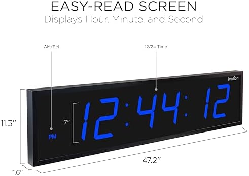Ivation Oversized Digital Wall Clock with Large LED Display & Timer, 48"