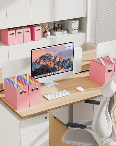 Oterri Portable Collapsible Cardboard File Box with Handle for Letter-Size | 2-Pack. Stainless Steel Handle. Label Stickers Included. Fits Letter Folders (Not Included). Home, Office, School, Dorm, Tax.