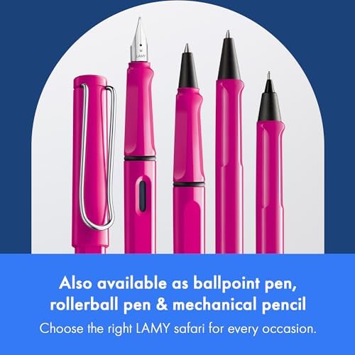 LAMY safari pink - Fountain Pen with ergonomic grip & polished steel nib in size F - ideal for any Writing & Calligraphy - including LAMY T 10 blue cartridge - Right-Handed